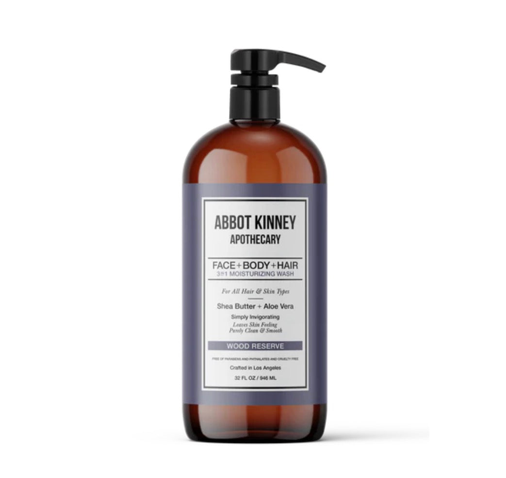 Abbot Kinney Apothecary Men's 3-in-1 Moisturizing Shampoo, Conditioner, and Body Wash - Wood Reserve 32oz